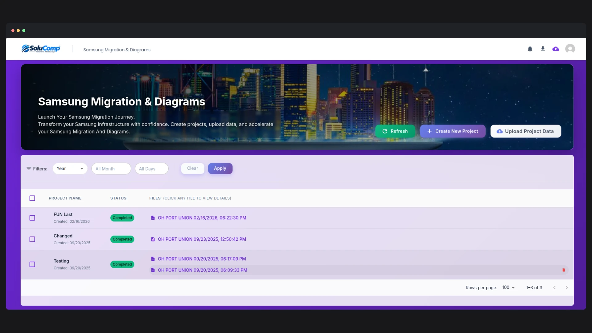 Samsung Network Migration & Diagrams — application interface
